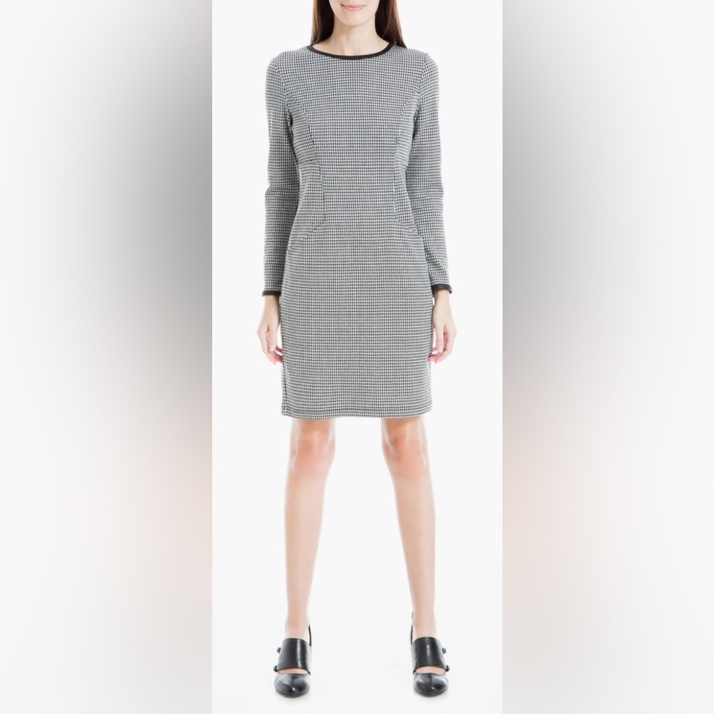 Max Studio Double Knit Houndstooth Long Sleeve Sheath Dress